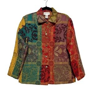 Vtg ELCC Eclectic Patchwork Tapestry Jacket Women Size Small Indie Maximalist‎